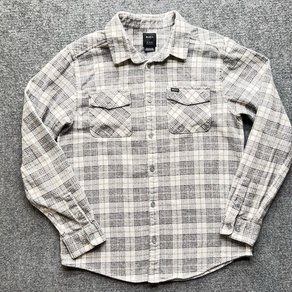 RVCA Gray White Plaid Button-Up Shirt Men's Size Medium Casual Flannel